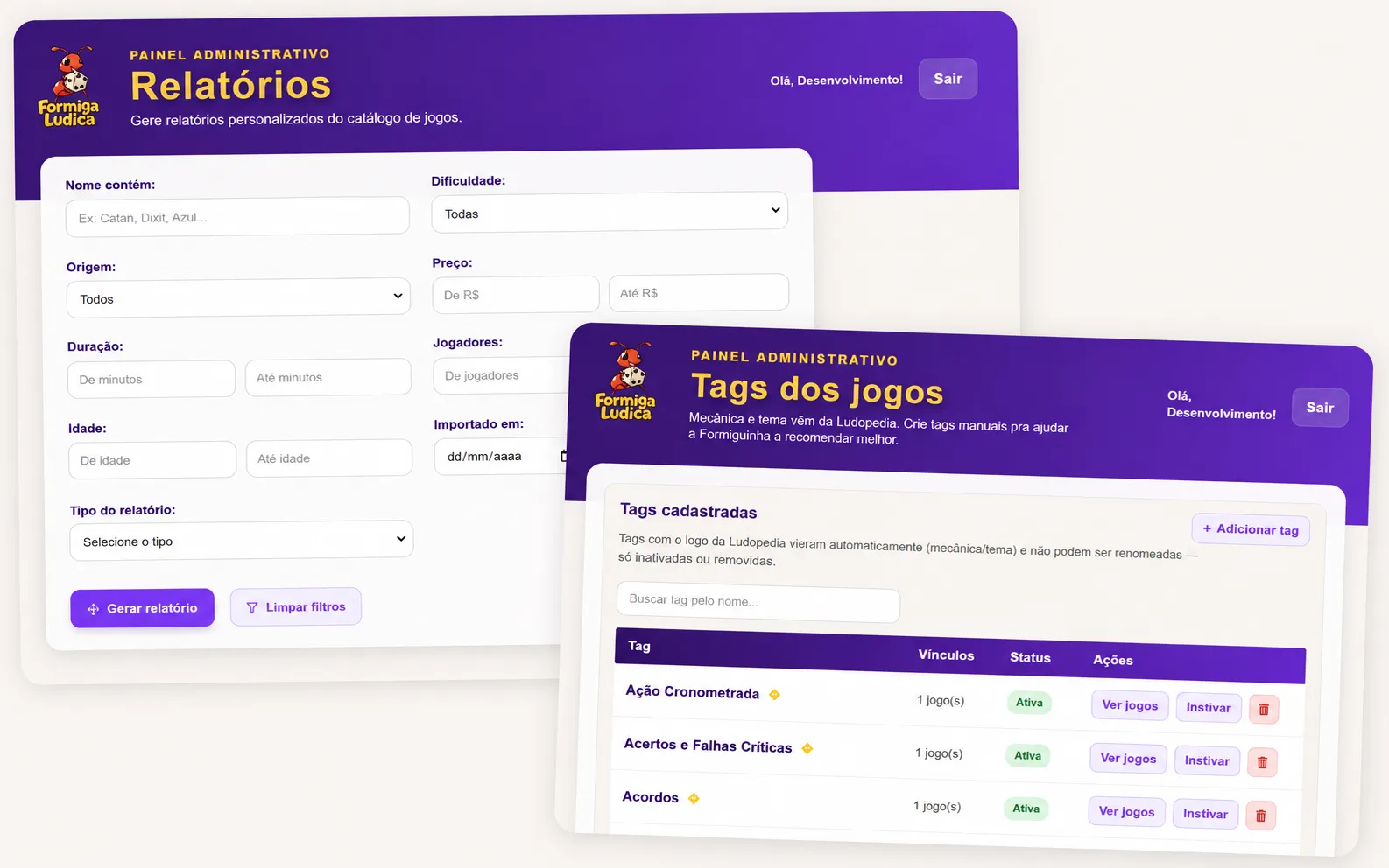 Tags de classificação e relatórios do acervo