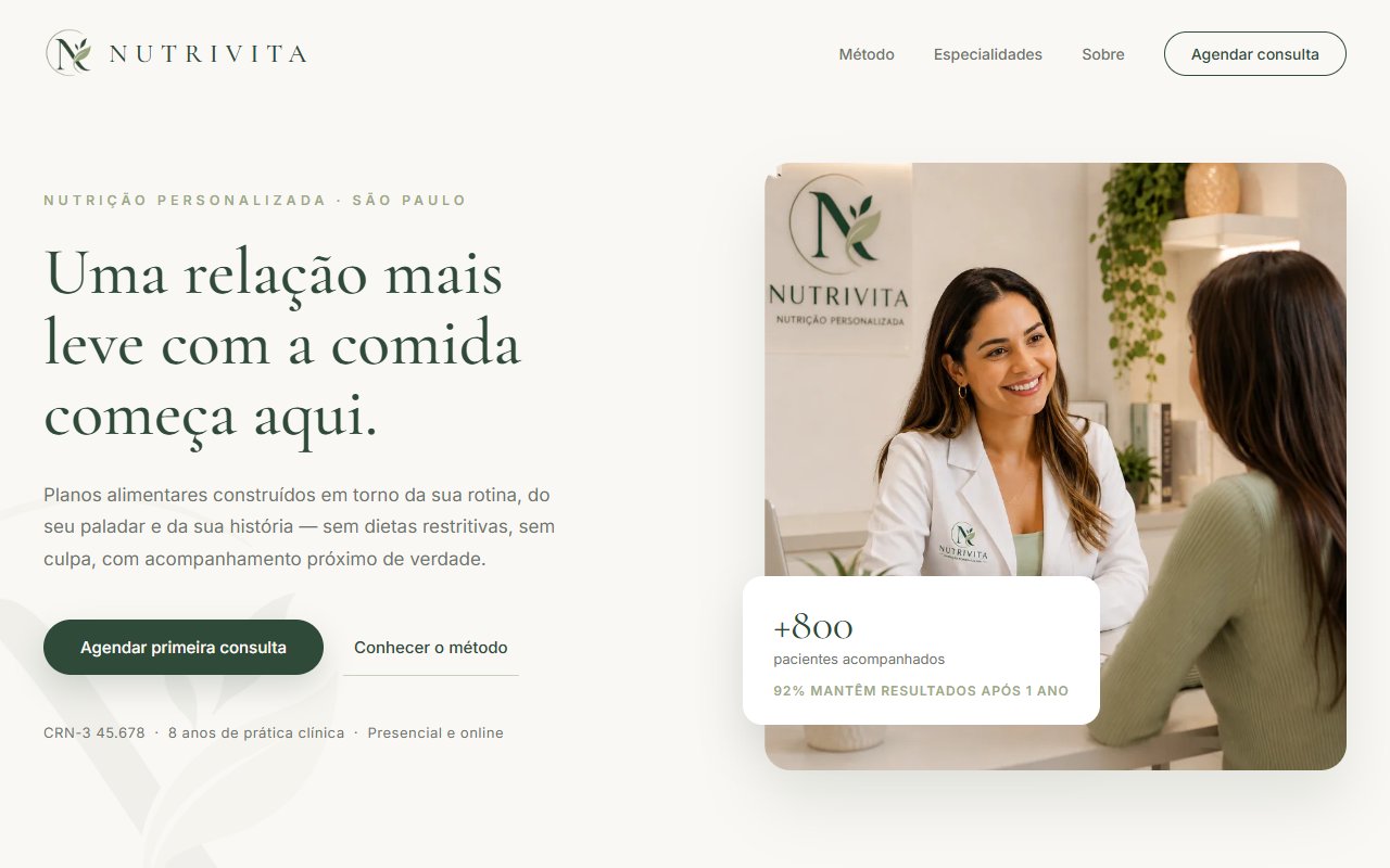 Landing page modelo para consultório de nutrição