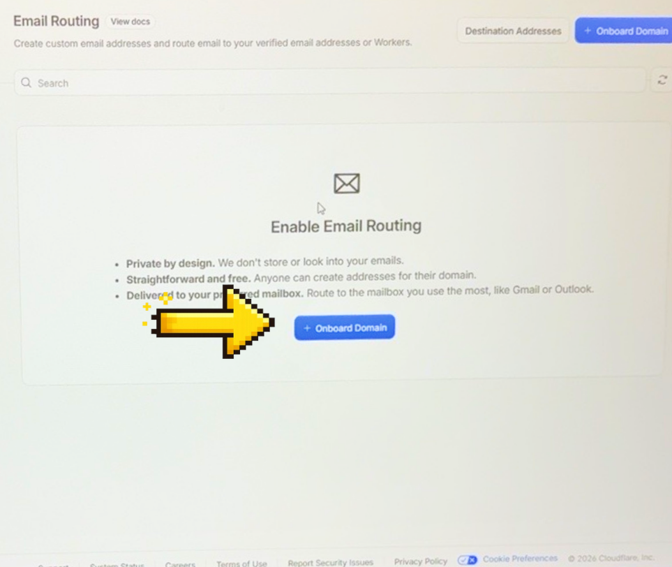 Botão Onboard Domain para iniciar a configuração