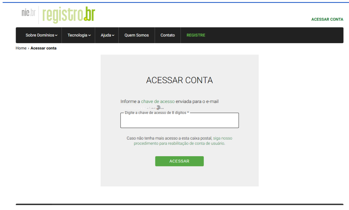 Campo para informar a chave de acesso de 8 dígitos