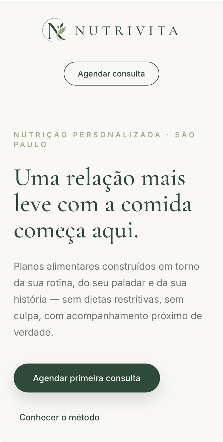 Versão mobile do hero NutriVita