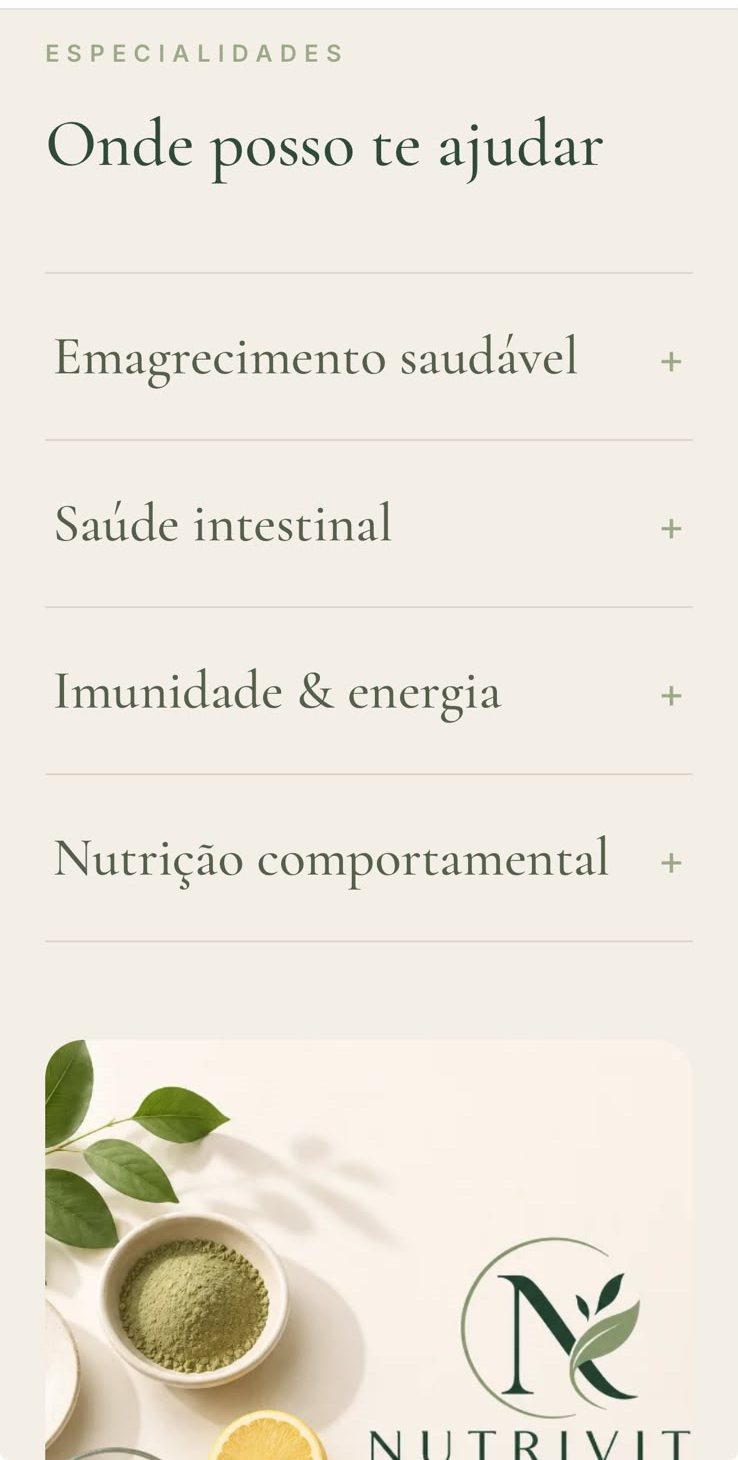 Versão mobile das especialidades NutriVita